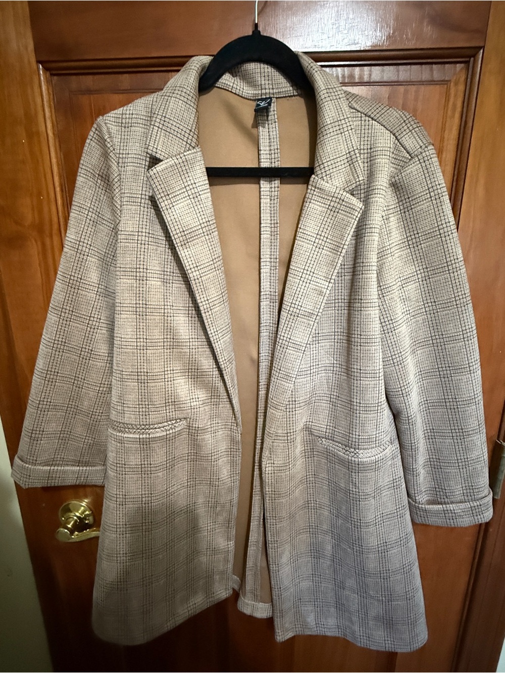 NWOT! Windsor Beige Plaid Longline Blazer Coat